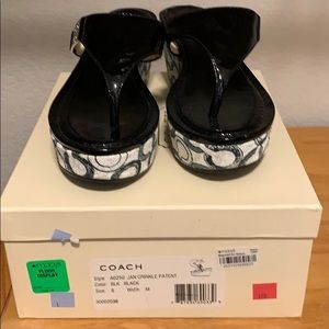 COACH 6 Jan Crinkle patent black leather sandals